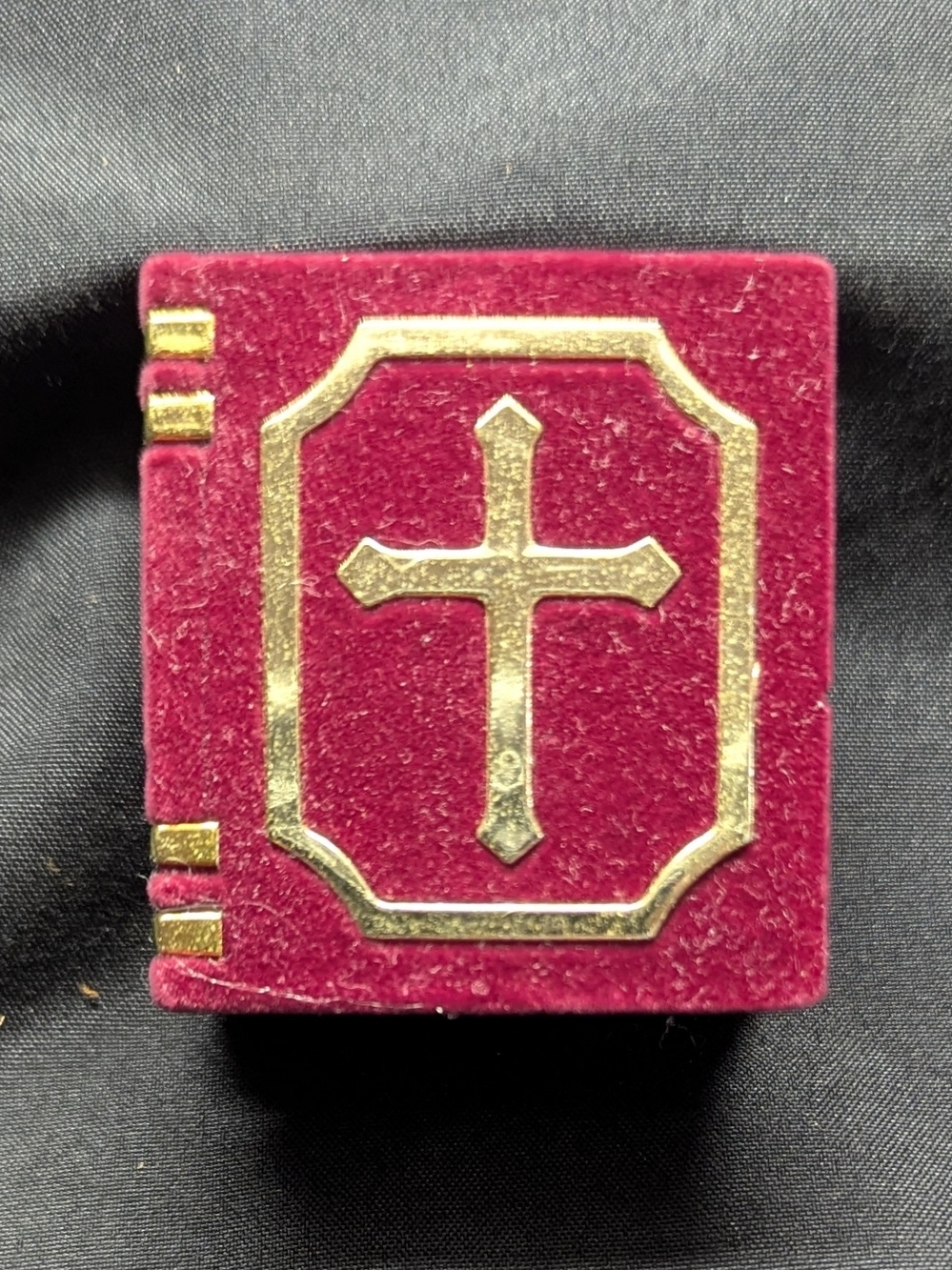 Red Velvet Religious Jewelry Box with Gold Accents by Avon